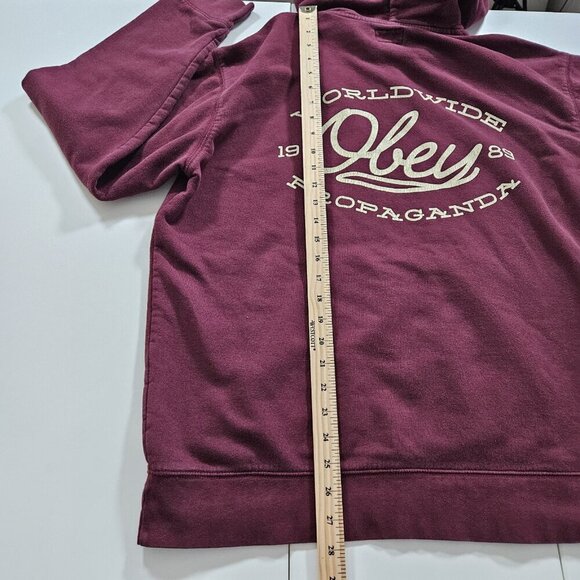 Obey Hoodie Mens L Burgundy Worldwide Propganda LS Fleece Skate Streetwear Punk - Picture 7 of 16